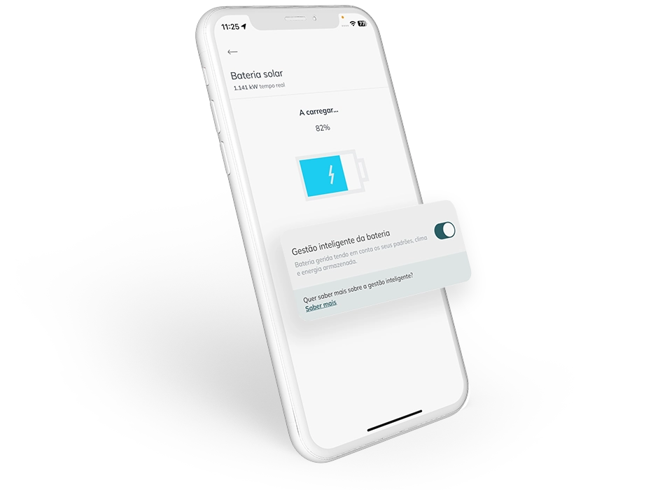 Ecrã da App EDP onde é possível acompanhar o estado de armazenamento da bateria, e aprender a fazer o ajuste aos seus consumos