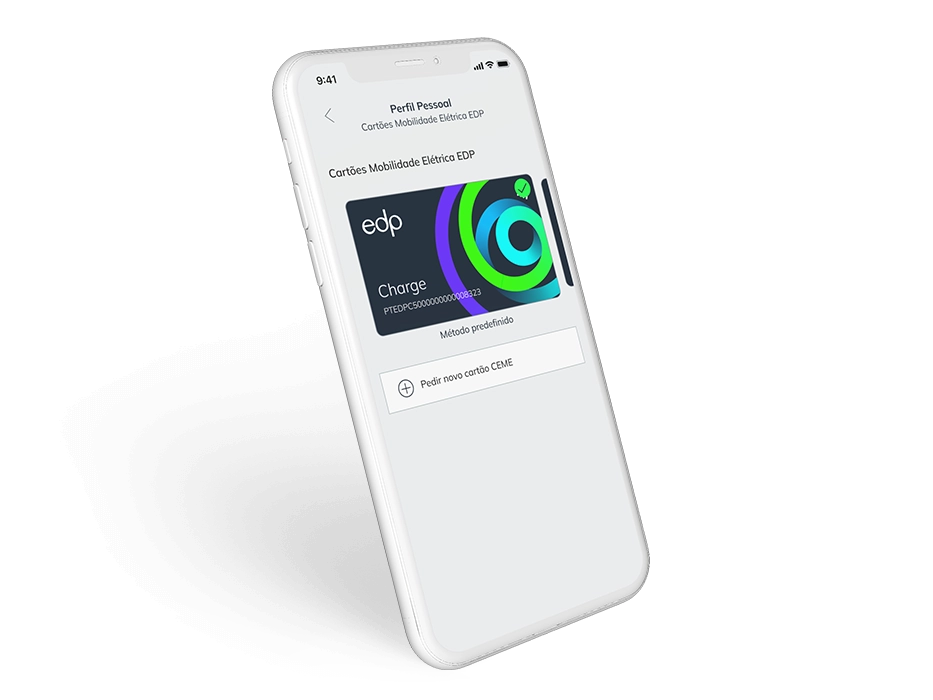 Aplicação móvel EDP Charge a mostrar o cartão de carregamento associado