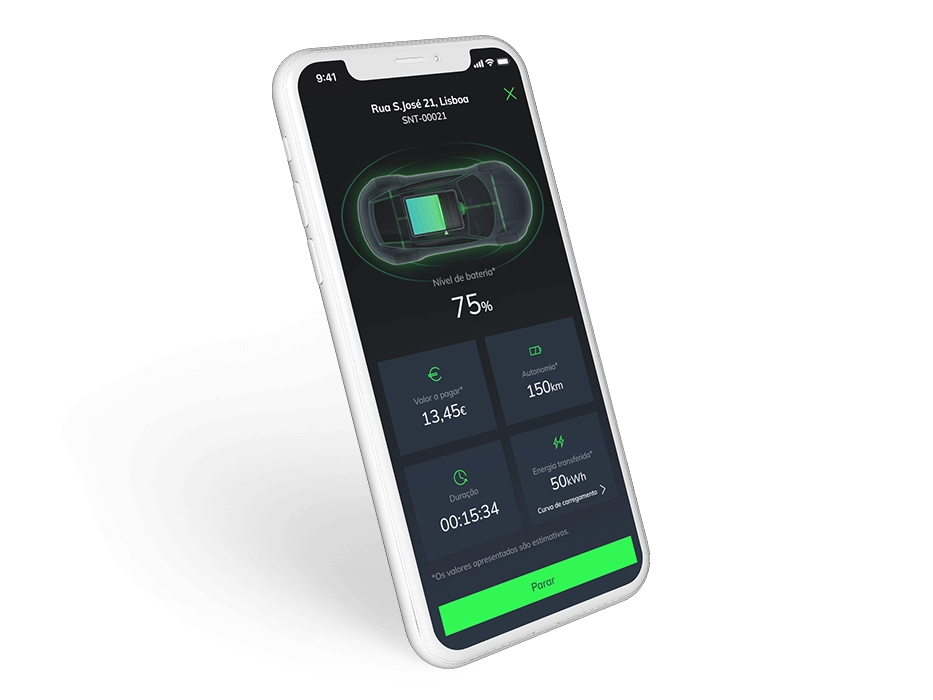 Aplicação móvel EDP Charge a mostrar o nível de carregamento do carro 